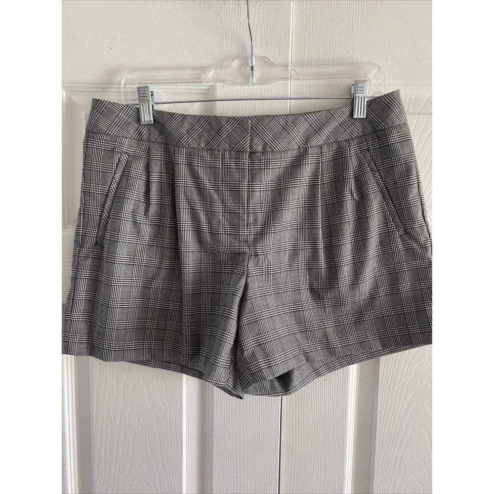 Lands End Fit 2 Plaid Shorts Womens 10 Grey Glen Check Preppy Career Stretch